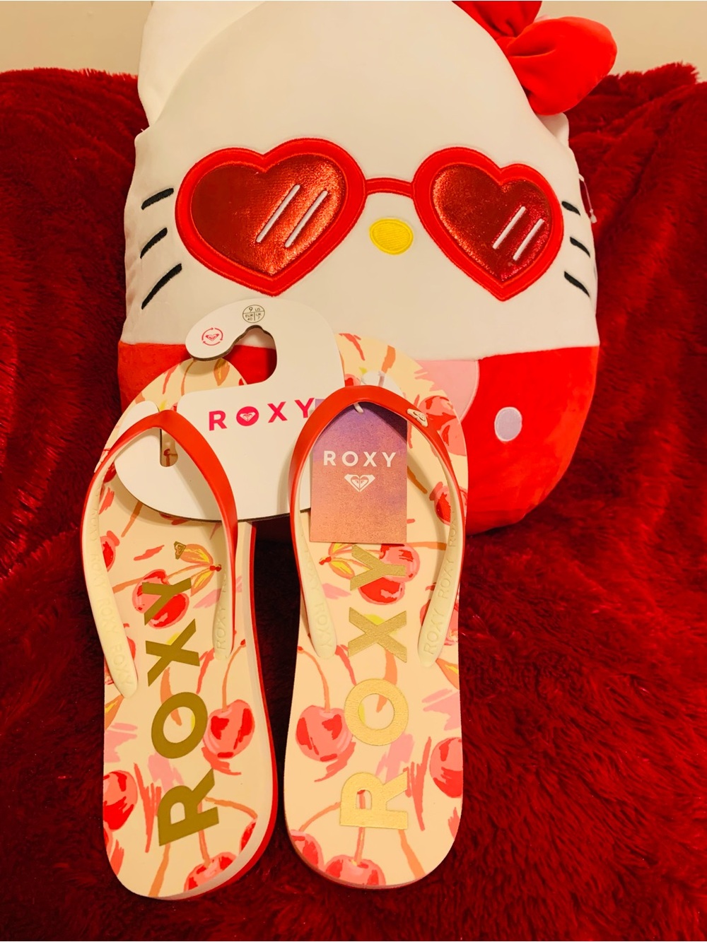 Roxy Red Cherry Print Thong Sandals Women’s Size 9 Flip Flops Beach